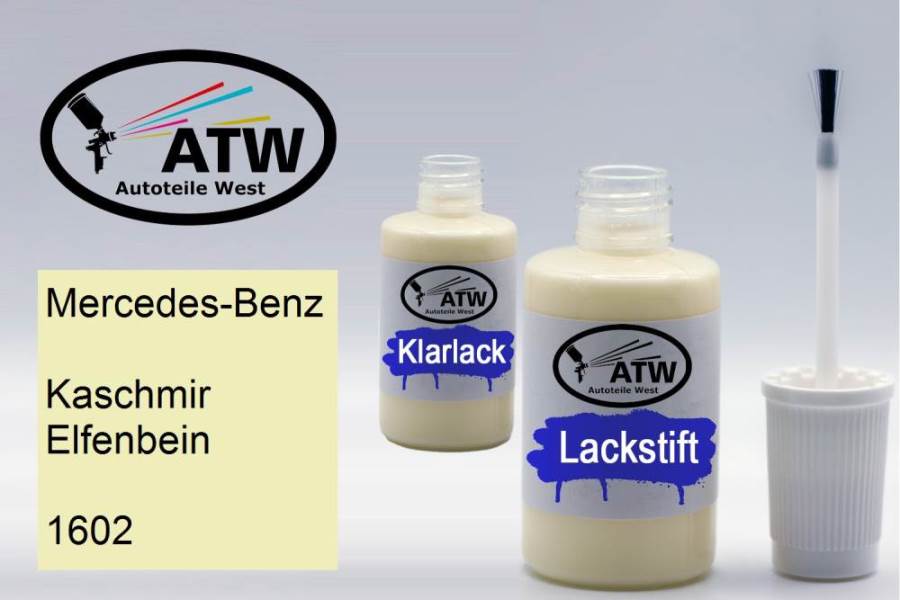 Mercedes-Benz, Kaschmir Elfenbein, 1602: 20ml Lackstift + 20ml Klarlack - Set, von ATW Autoteile West.